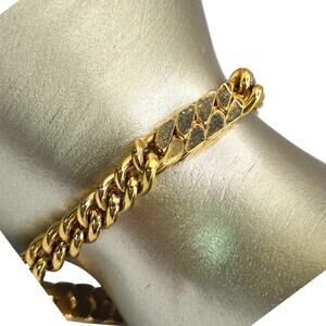 Bracelet Vintage Monet Chain Link Textured Bar Lobster Clasp Gold Tone 7" SK2883